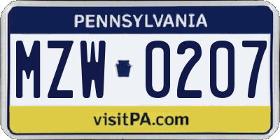 PA license plate MZW0207