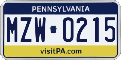 PA license plate MZW0215