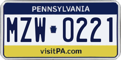 PA license plate MZW0221