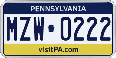 PA license plate MZW0222