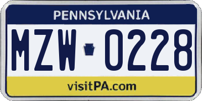 PA license plate MZW0228
