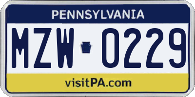 PA license plate MZW0229