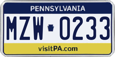 PA license plate MZW0233