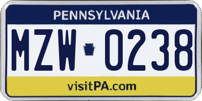PA license plate MZW0238