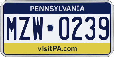 PA license plate MZW0239