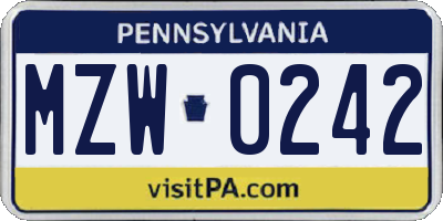 PA license plate MZW0242