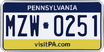 PA license plate MZW0251