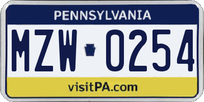 PA license plate MZW0254