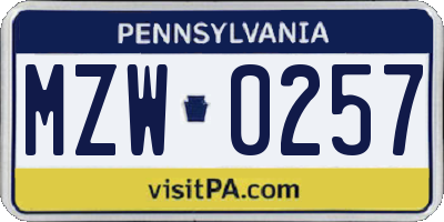 PA license plate MZW0257