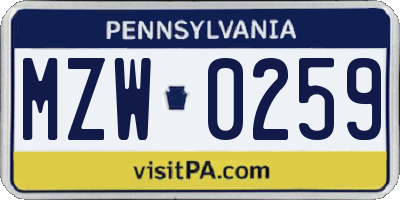 PA license plate MZW0259