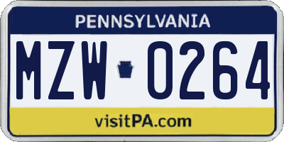 PA license plate MZW0264