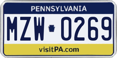 PA license plate MZW0269