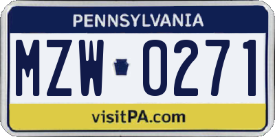 PA license plate MZW0271