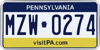 PA license plate MZW0274