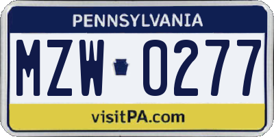 PA license plate MZW0277