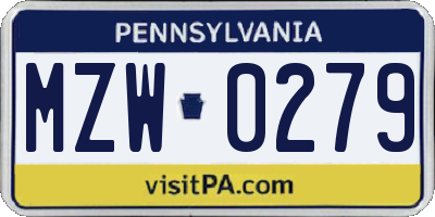 PA license plate MZW0279