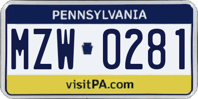 PA license plate MZW0281