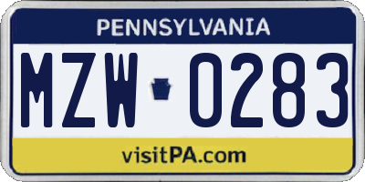 PA license plate MZW0283