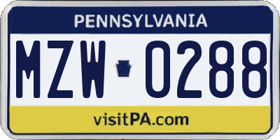 PA license plate MZW0288