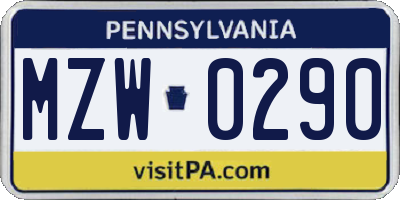 PA license plate MZW0290