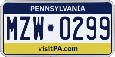 PA license plate MZW0299