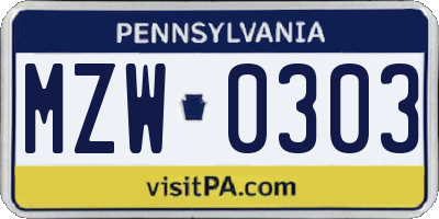 PA license plate MZW0303