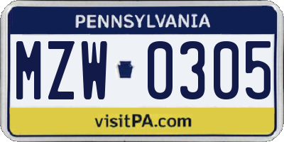 PA license plate MZW0305