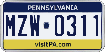 PA license plate MZW0311
