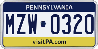 PA license plate MZW0320