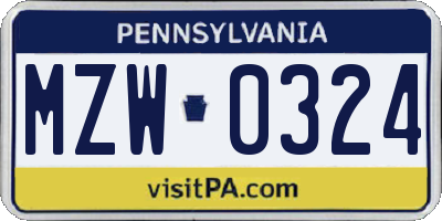 PA license plate MZW0324
