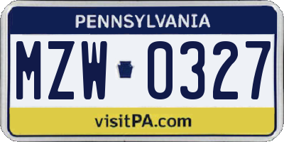 PA license plate MZW0327