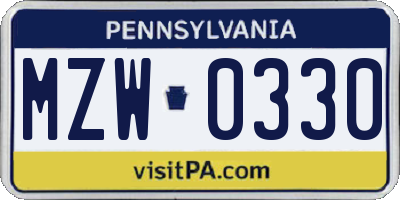 PA license plate MZW0330
