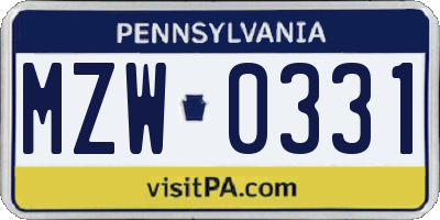 PA license plate MZW0331