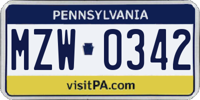 PA license plate MZW0342
