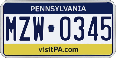 PA license plate MZW0345