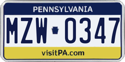 PA license plate MZW0347