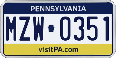 PA license plate MZW0351
