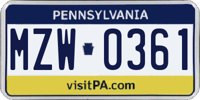 PA license plate MZW0361
