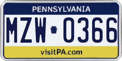 PA license plate MZW0366