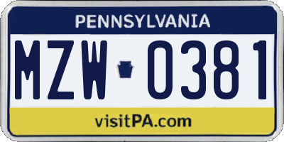 PA license plate MZW0381