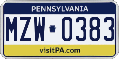PA license plate MZW0383