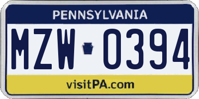 PA license plate MZW0394