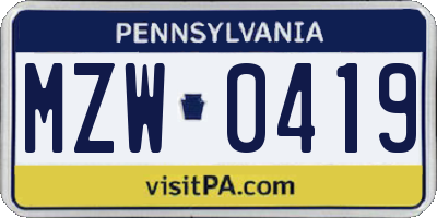 PA license plate MZW0419
