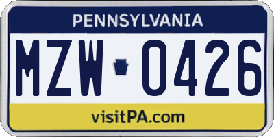 PA license plate MZW0426