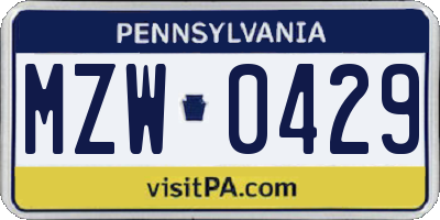 PA license plate MZW0429