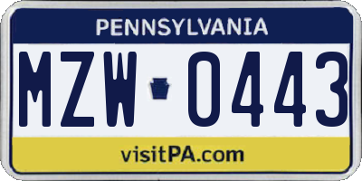 PA license plate MZW0443