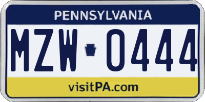 PA license plate MZW0444