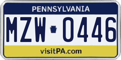PA license plate MZW0446