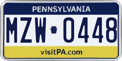 PA license plate MZW0448