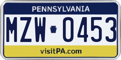 PA license plate MZW0453
